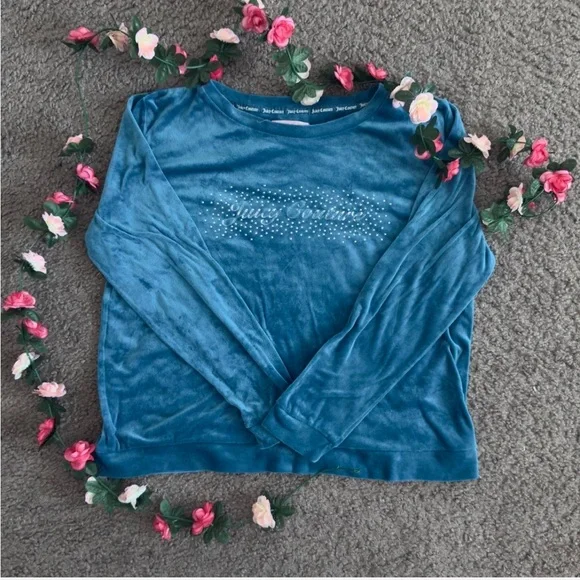 Juicy Couture Blue Velvet Pajama Set Luxurious Wrap-Style - Picture 2 of 5